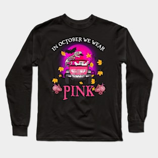 In October We In October We Wear Pink Pumpkin Boo T rex Cancer Long Sleeve T-Shirt